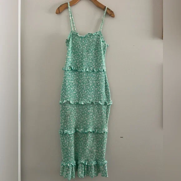 No Boundaries Bodycon Midi Stretch Dress Turquoise Flowers Sz XS No Boundaries Bodycon Midi Stretch Dress Turquoise Flowers Sz XS